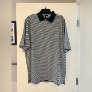 Men’s FootJoy Green and White Striped Performance Golf Collared Polo Size Large